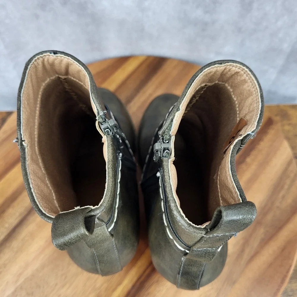 Diba Wedge Boots Womens Alberta‎ 8 M Brown Faux Leather Side Zip Booties Pull On